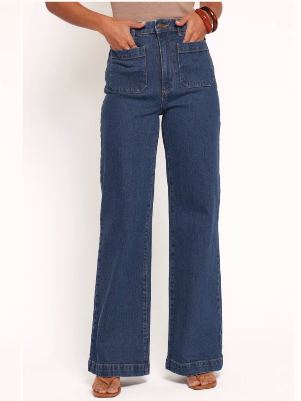 Petal & Pup Blue Denim Wide Leg Sailor Cropped Trouser Jeans Nautical Size 2